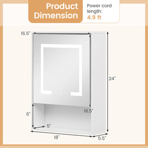 Medicine Cabinet with Mirror and 3 Color LED Lights Recessed or Wall Mounted-White