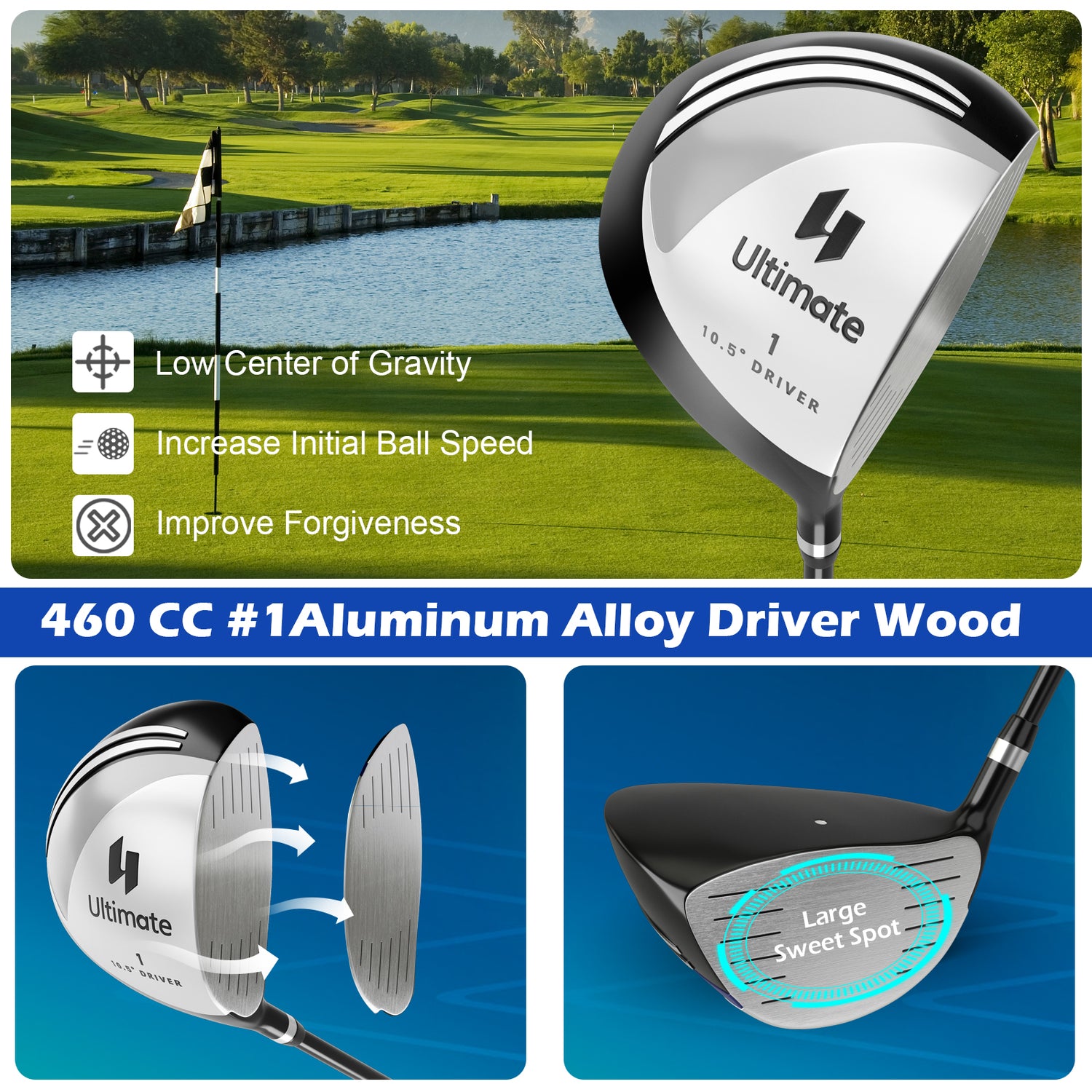 Men's 9 Pieces Complete Golf Club Set-Gray