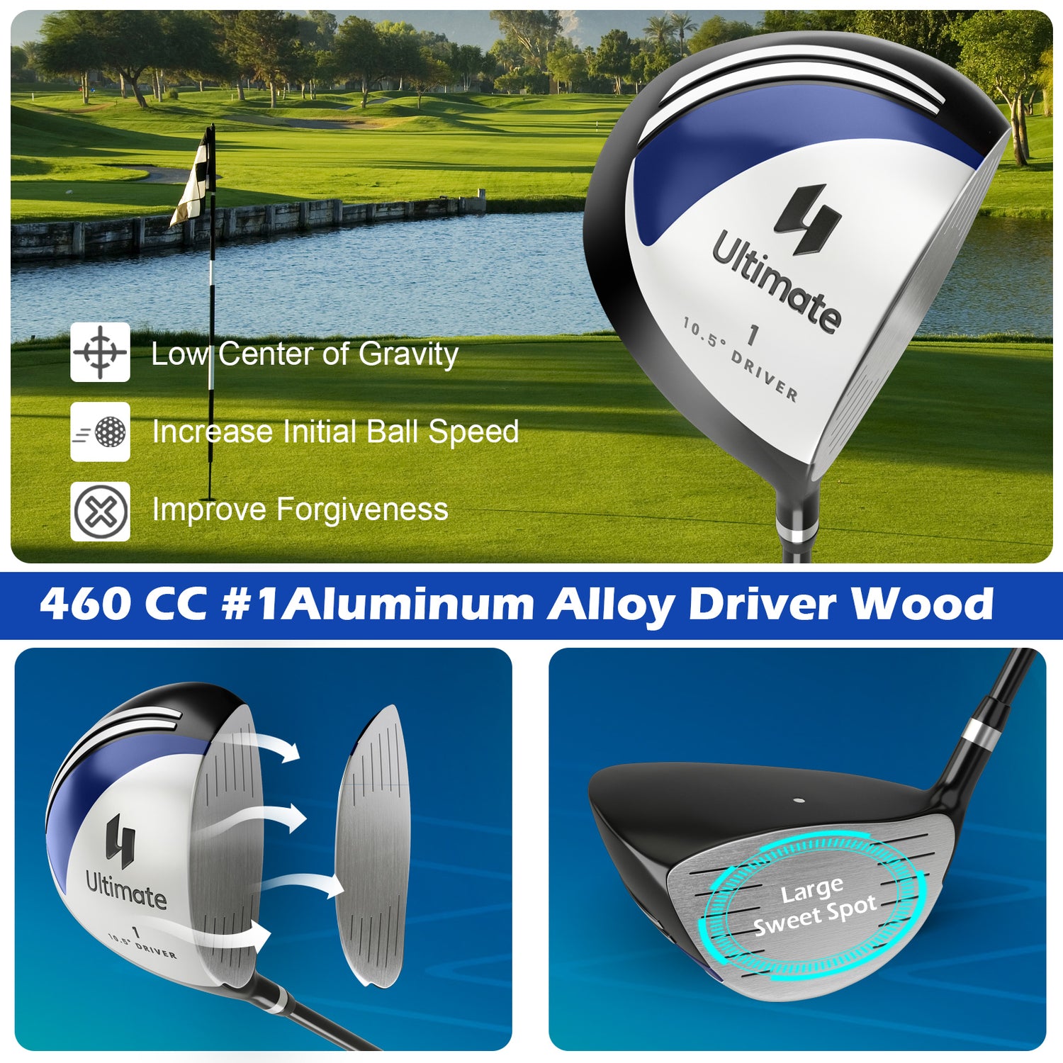 Men's 9 Pieces Complete Golf Club Set-Navy