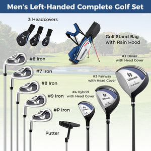 Mens LeftHanded Complete Golf Clubs and Bag Set Portable Lightweight Golf Stand Bag-Blue