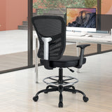 Mesh Drafting Chair Office Chair with Adjustable Armrests and Foot-Ring-Black