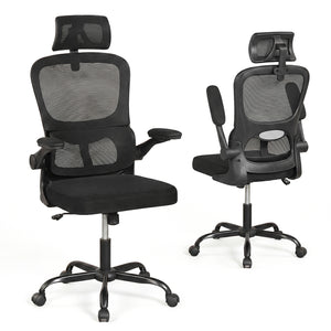 Mesh Office Chair with Adaptive Lumbar Support  Flip-up Armrests  Reclining Backrest-Black