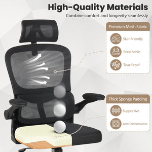 Mesh Office Chair with Adaptive Lumbar Support  Flip-up Armrests  Reclining Backrest-Black