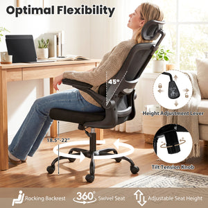Mesh Office Chair with Adaptive Lumbar Support  Flip-up Armrests  Reclining Backrest-Black
