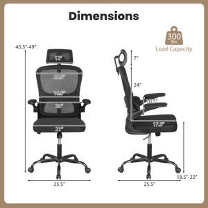 Mesh Office Chair with Adaptive Lumbar Support  Flip-up Armrests  Reclining Backrest-Black