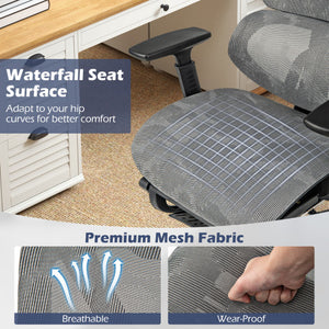 Mesh Office Chair with Tilting Backrest and Retractable Footrest-Gray