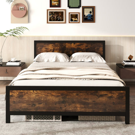 Metal Bed Frame with Headboard and Footboard-Queen Size