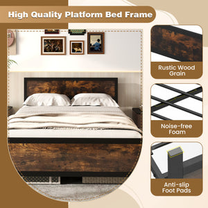 Metal Bed Frame with Headboard and Footboard-Queen Size