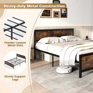 Metal Bed Frame with Headboard and Footboard-Queen Size