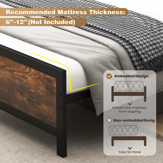 Metal Bed Frame with Headboard and Footboard-Queen Size