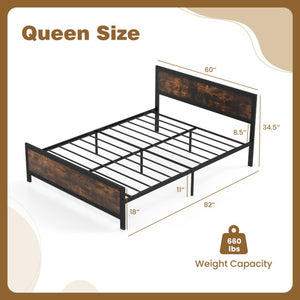 Metal Bed Frame with Headboard and Footboard-Queen Size