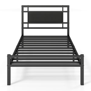 Metal Bed Frame with Upholstered Headboard-Twin Size