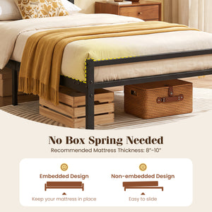 Metal Bed Frame with Upholstered Headboard-Twin Size