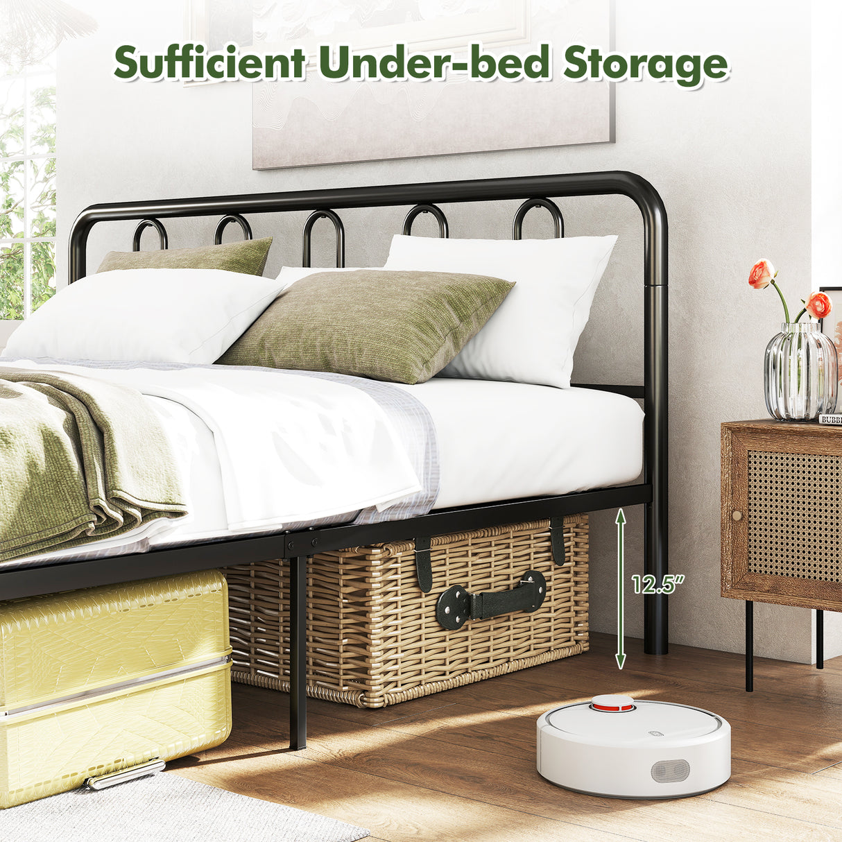 Full/Queen Size Metal Bed Frame with Headboard and Footboard-King Size