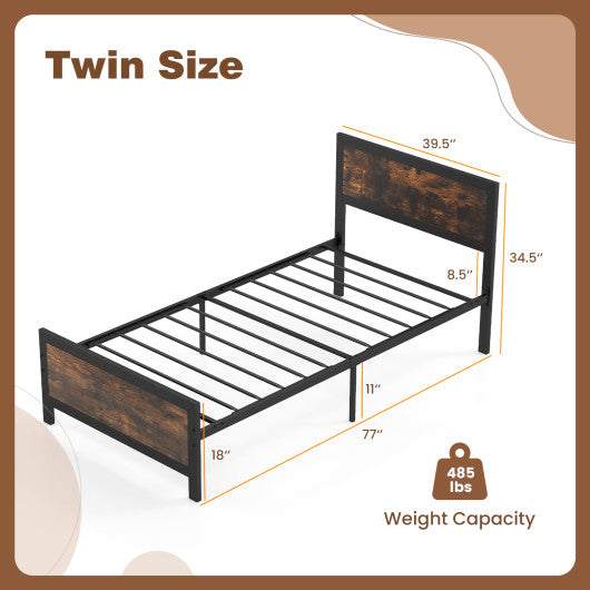Metal Bed Frame with Headboard and Footboard-Twin Size