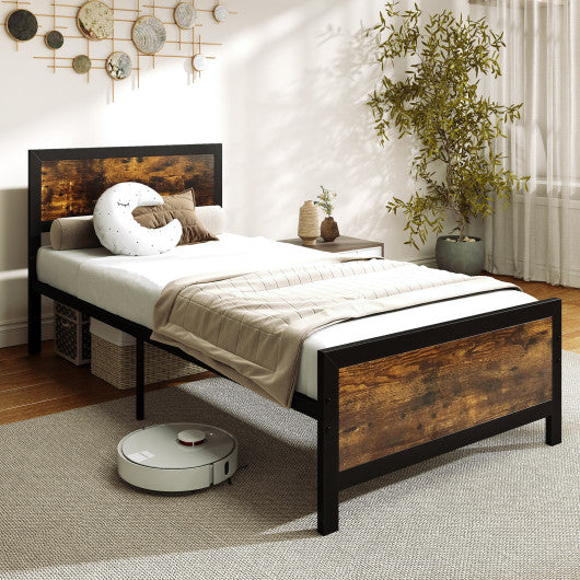 Metal Bed Frame with Headboard and Footboard-Twin Size