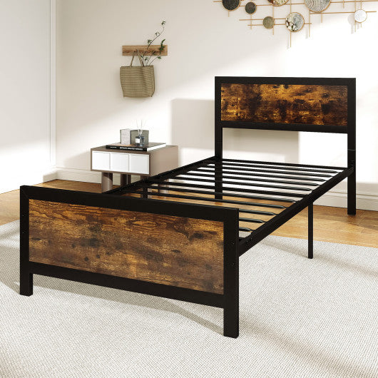 Metal Bed Frame with Headboard and Footboard-Twin Size