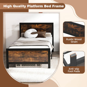 Metal Bed Frame with Headboard and Footboard-Twin Size