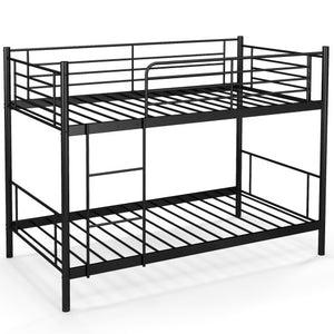 Metal Bunk Bed with Ladder and Full-length Guardrails-Black