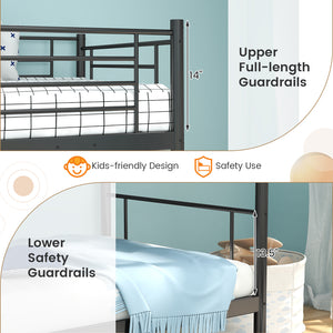 Metal Bunk Bed with Ladder and Full-length Guardrails-Black