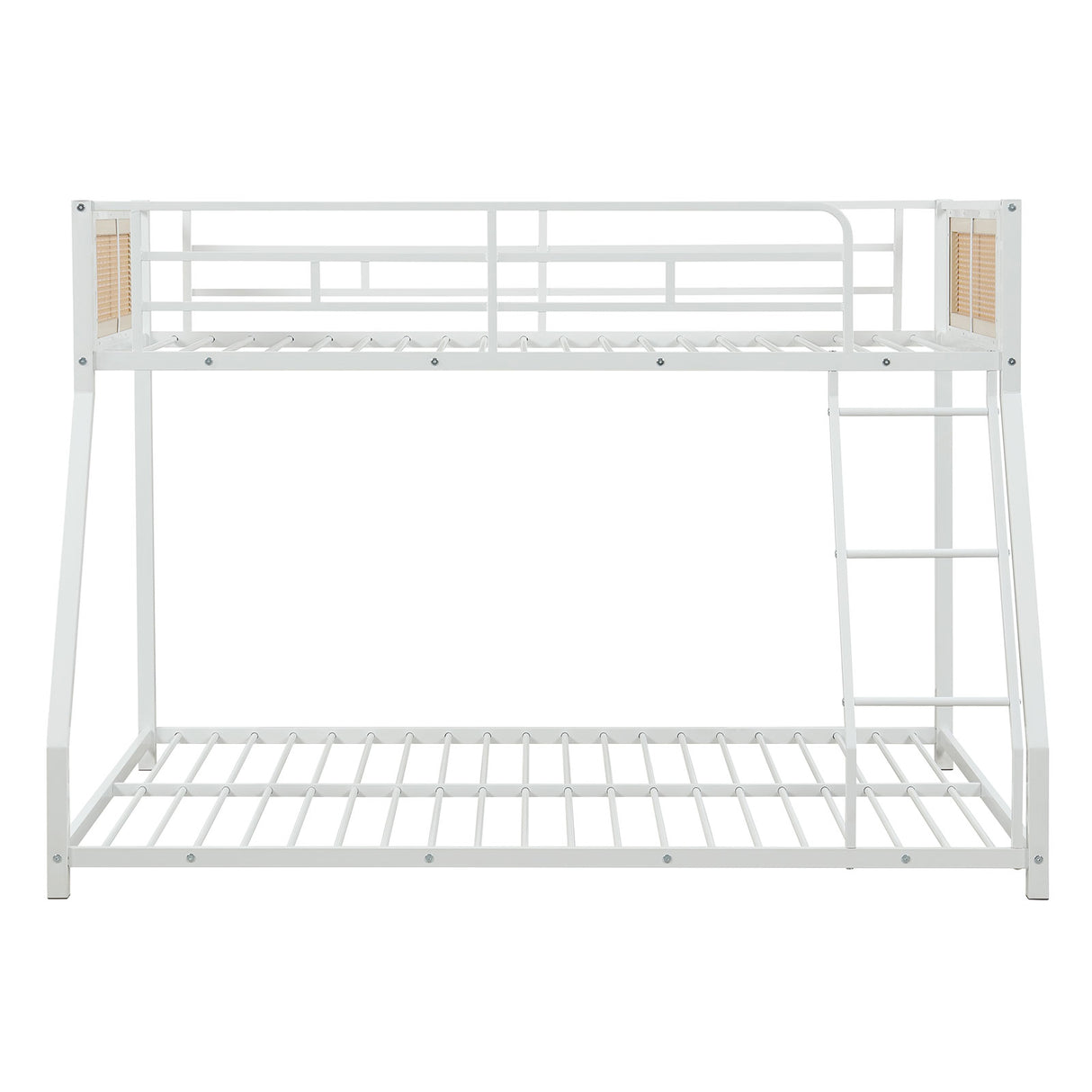 Metal Bunk Bed Twin Over Full with Full Length Safety Guardrail and Ramp Ladder-White