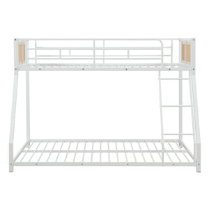 Metal Bunk Bed Twin Over Full with Full Length Safety Guardrail and Ramp Ladder-White