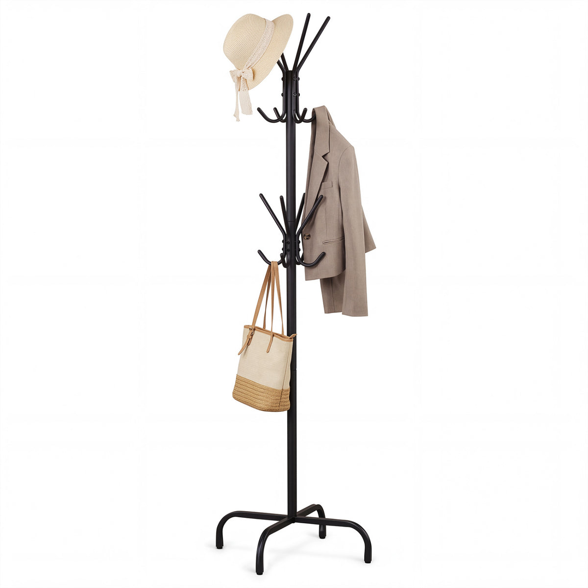 Metal Coat Rack Freestanding with 16 Hooks and 4 Legs for Entryway Office Bedroom-Black