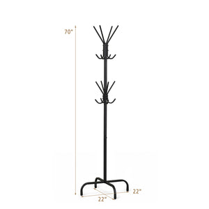 Metal Coat Rack Freestanding with 16 Hooks and 4 Legs for Entryway Office Bedroom-Black