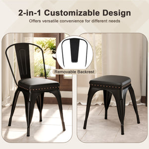 Metal Dining Chair Set of 4 Stackable Kitchen Chairs with Removable Backs and PU Leather Cushioned Seat-Black