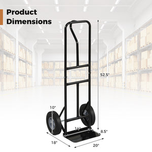 Metal Hand Truck Heavy-Duty 600 LBS Moving Dolly Cart with P-Handle and 10inch Rubber Wheels-Black