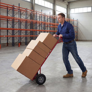 Metal Hand Truck Heavy-Duty 600 LBS Moving Dolly Cart with P-Handle and 10inch Rubber Wheels-Red