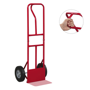 Metal Hand Truck Heavy-Duty 600 LBS Moving Dolly Cart with P-Handle and 10inch Rubber Wheels-Red
