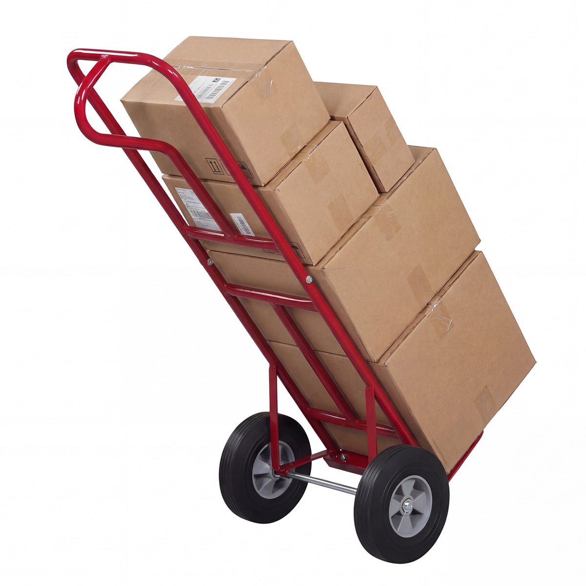 Metal Hand Truck Heavy-Duty 600 LBS Moving Dolly Cart with P-Handle and 10inch Rubber Wheels-Red
