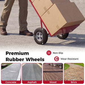 Metal Hand Truck Heavy-Duty 600 LBS Moving Dolly Cart with P-Handle and 10inch Rubber Wheels-Red