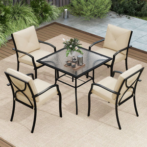 Metal Outdoor Dining Chair Set of 2 Stackable Patio Chairs with Armrests-Beige