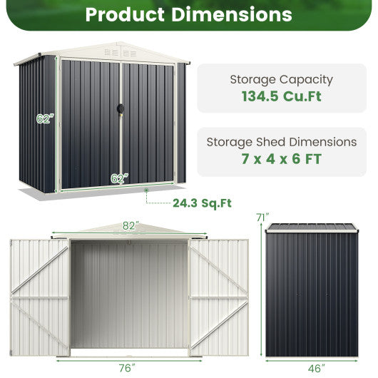7 x 4 Feet Metal Outdoor Storage Shed with Lockable Door-Gray