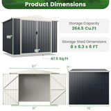 8 x 6.3 FT Metal Outdoor Storage Shed with Lockable Door-Gray