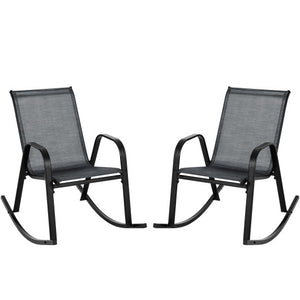 Set of 2 Metal Patio Rocking Chair with Breathable Seat Fabric-Black