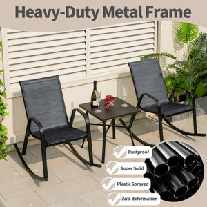 Set of 2 Metal Patio Rocking Chair with Breathable Seat Fabric-Black