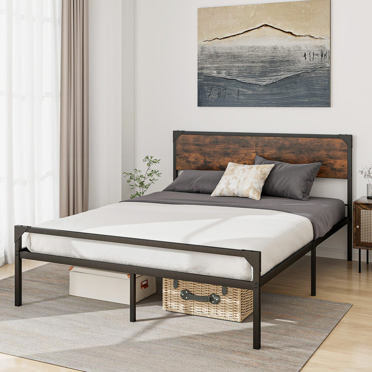 Platform Full/Queen Bed with Rustic Headboard and Footboard-Full Size
