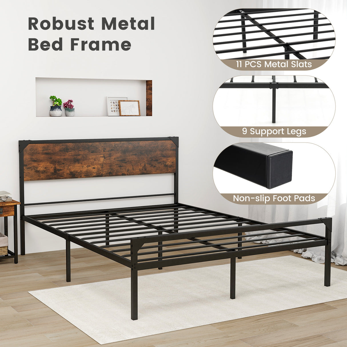Platform Full/Queen Bed with Rustic Headboard and Footboard-Full Size
