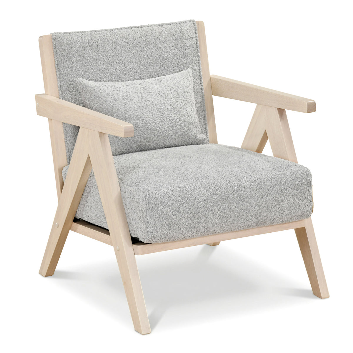 Mid-Century Modern Accent Chair Artificial Leather Sofa Chair with Rubber Wood Frame-Gray
