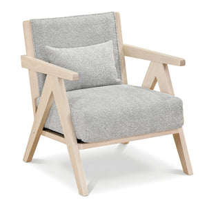 Mid-Century Modern Accent Chair Artificial Leather Sofa Chair with Rubber Wood Frame-Gray