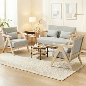 Mid-Century Modern Accent Chair Artificial Leather Sofa Chair with Rubber Wood Frame-Gray