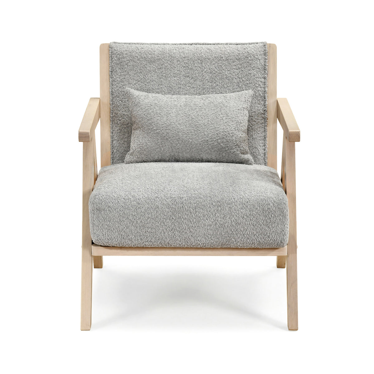 Mid-Century Modern Accent Chair Artificial Leather Sofa Chair with Rubber Wood Frame-Gray