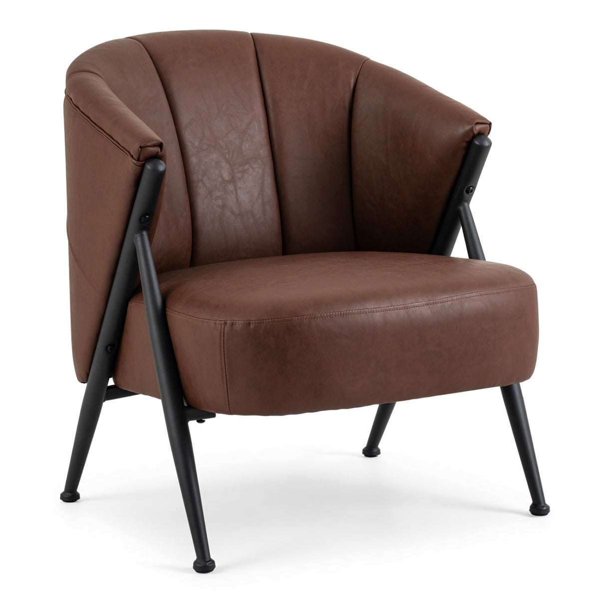 Mid Century Modern Accent Chair with Curved Backrest and Wide Seat Comfy Armchair-Brown
