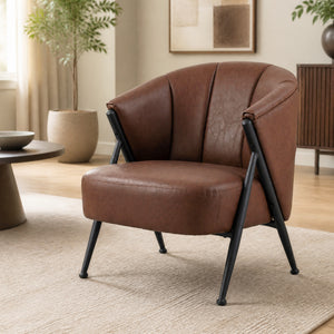 Mid Century Modern Accent Chair with Curved Backrest and Wide Seat Comfy Armchair-Brown