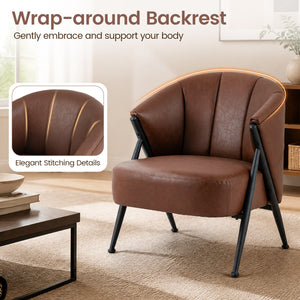 Mid Century Modern Accent Chair with Curved Backrest and Wide Seat Comfy Armchair-Brown
