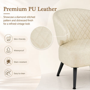 Mid Century Modern Accent Chair Comfy PU Leather Upholstered Armchair-White