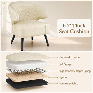 Mid Century Modern Accent Chair Comfy PU Leather Upholstered Armchair-White